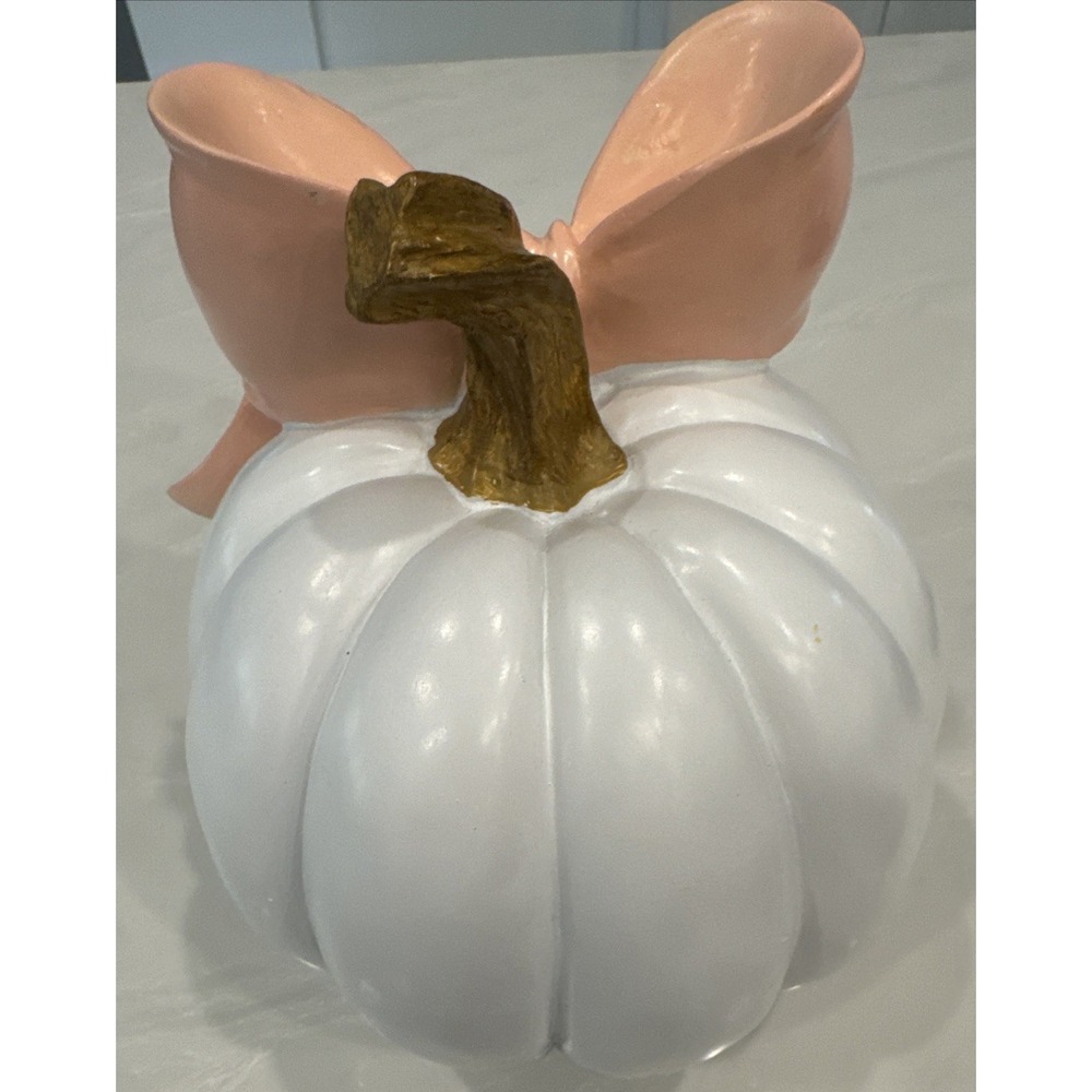 Hobby Lobby NEW Chic White Pumpkin w/ Pink Bow 8" Fall Harvest Centerpiece - Picture 6 of 8